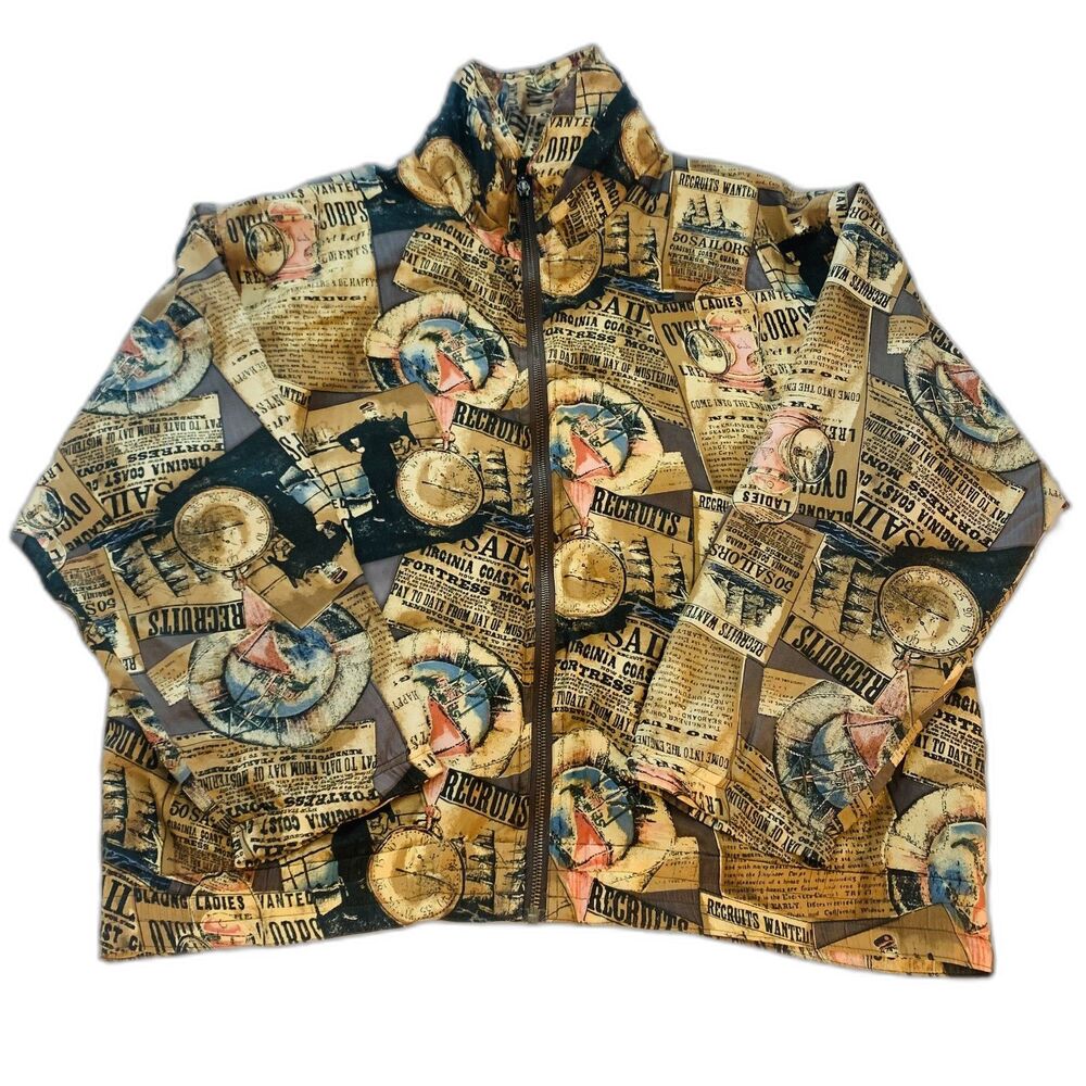 Vintage Activology Sailors Recruits Wanted War Newspaper-Print Windbreaker